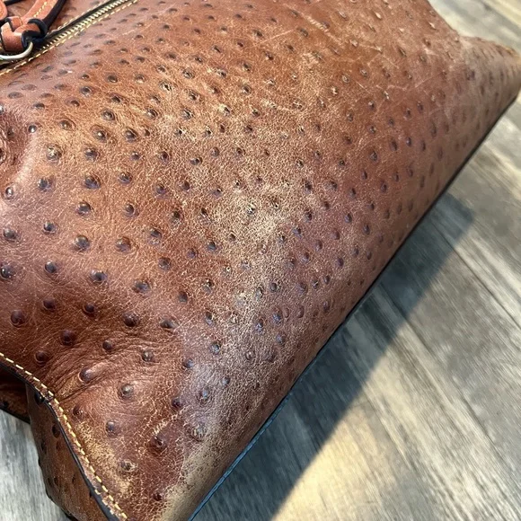 Dooney & Bourke Ariel Ostrich Leather Tote with Tassels in Cognac Magnetic Top - Picture 7 of 16